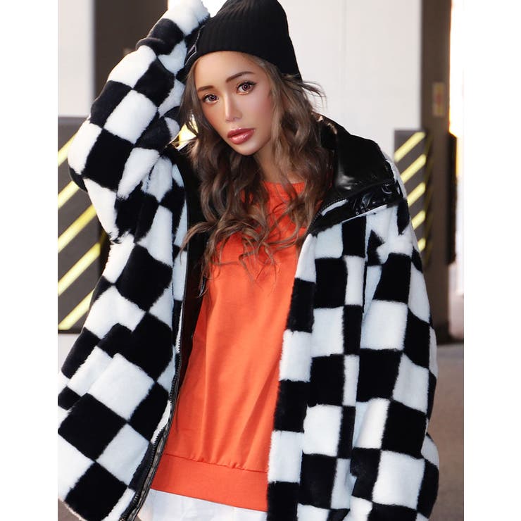 Black & White フルジップジャケット サイズ1 レディース 総柄 リバーシブルBIGアウター【藤木そら着用】kegy[品番：BCQW1876186