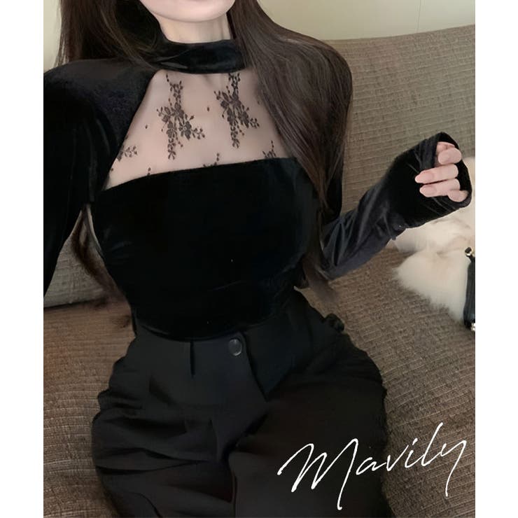シースルーデザイントップス-mavily[品番：BCQW1876741]｜BLACK