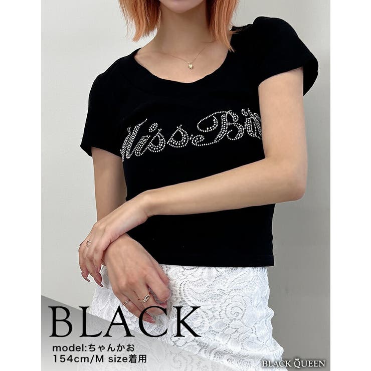 ラインストーンロゴタイトT[品番：BCQW1876778]｜BLACK QUEEN