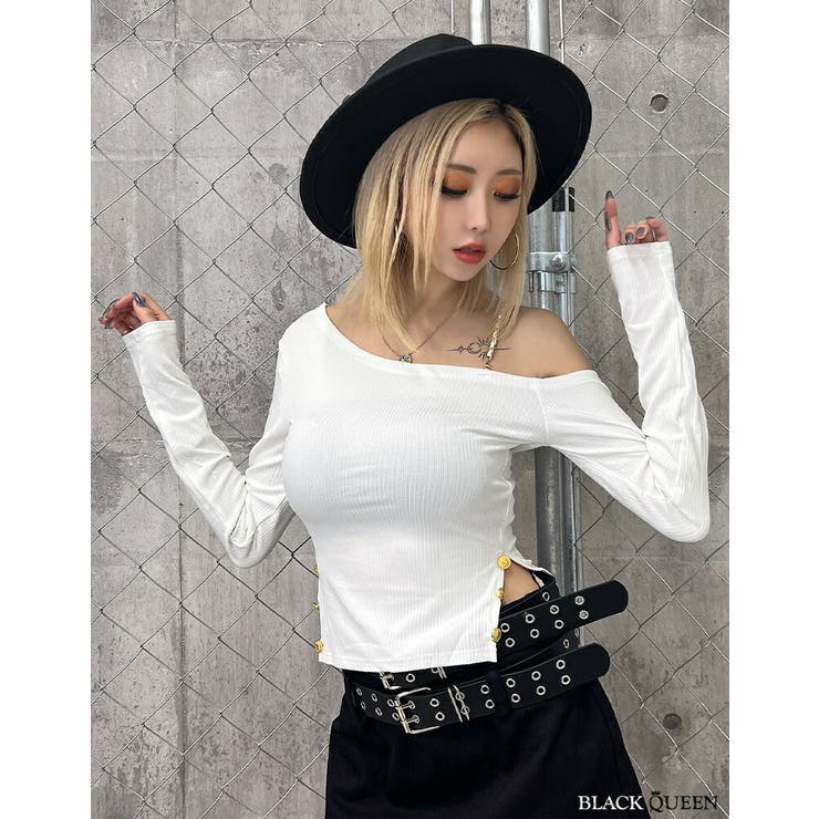 女性に人気！ ワンショルダースリットトップス[品番：BCQW1876817]｜BLACK トップス