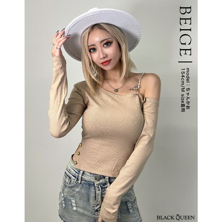 ワンショルダースリットトップス[品番：BCQW1876817]｜BLACK QUEEN
