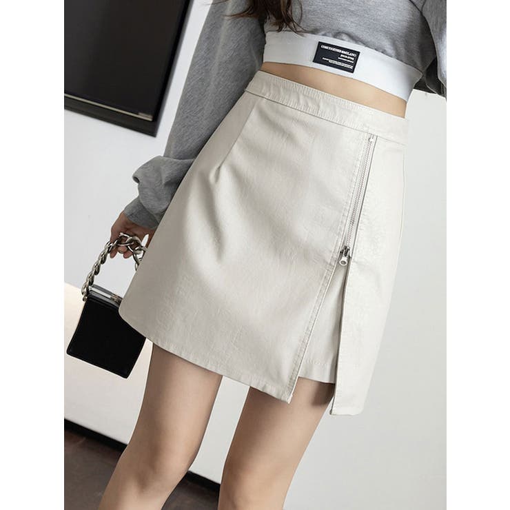 ホワイト サイドジッパースカート サイドZIPタイトスカート／ダンボールポンチ｜タイトスカート｜ニコル