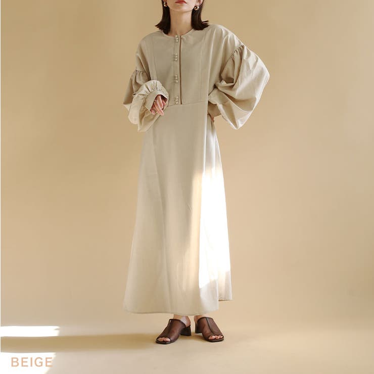 スラブジョーゼットフロントボタンワンピース【2023S/S NEW スラブジョーゼットフロントボタンワンピース【2023S/S NEW