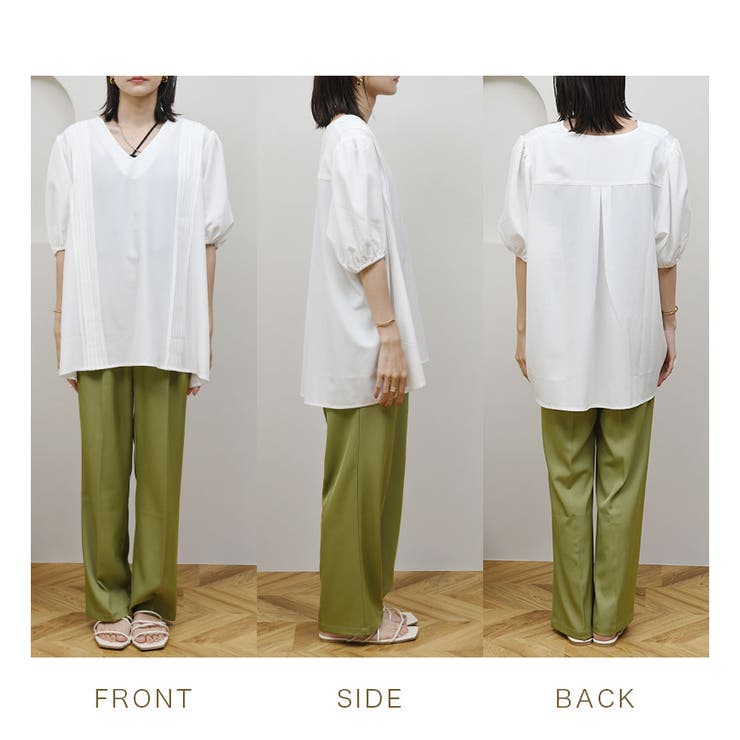 パフスリーブVネックブラウス【2023S/S NEW】[品番：BCQW1876416