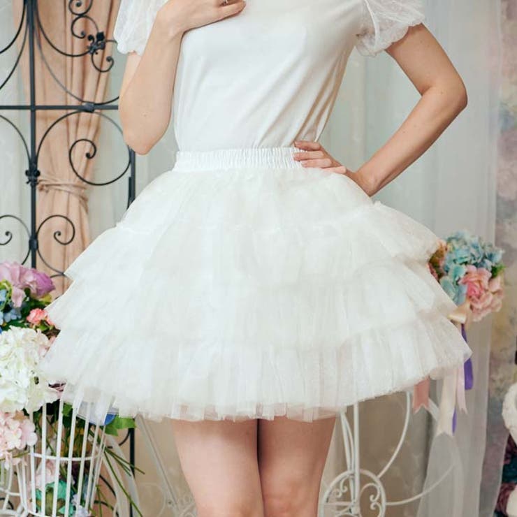 今季ブランド ＊パニエ 3段チュール ホワイト コスプレ ドレス 45㎝ スカート 白 通販