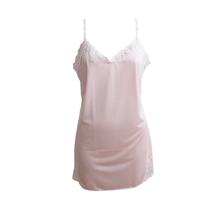 ピンク | かわいい花柄のストレッチレースシリーズ スリップ | 神戸発ランジェリーショップ bon-KOBE 