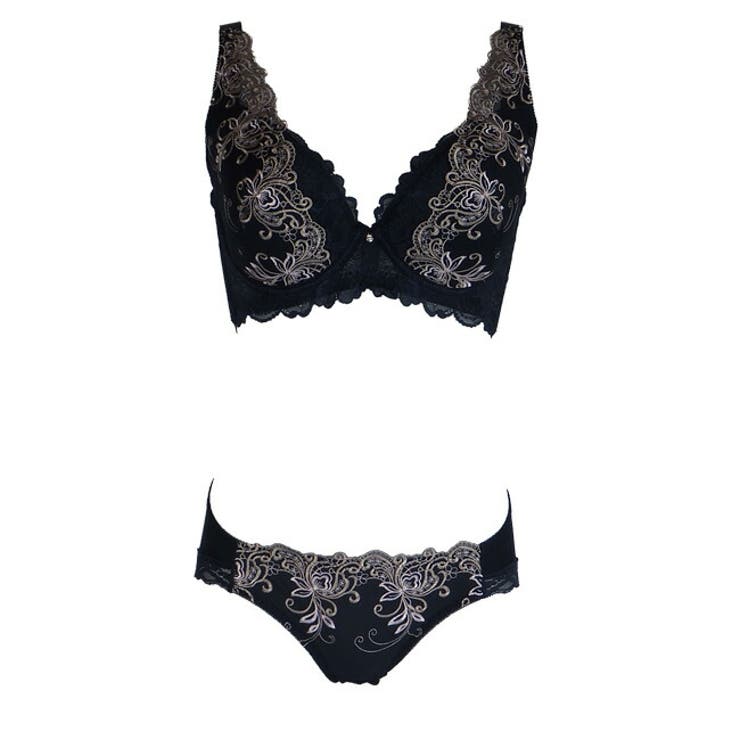 ネイビー | 大きいサイズのエレガントな花柄ストレッチレースとクラシカルテイストのチュールレー… | 神戸発ランジェリーショップ bon-KOBE 