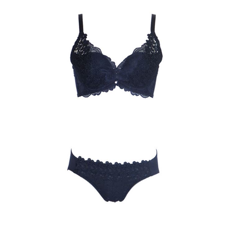 ネイビー | モノトーンカシュクールブラショーツセット | 神戸発ランジェリーショップ bon-KOBE 