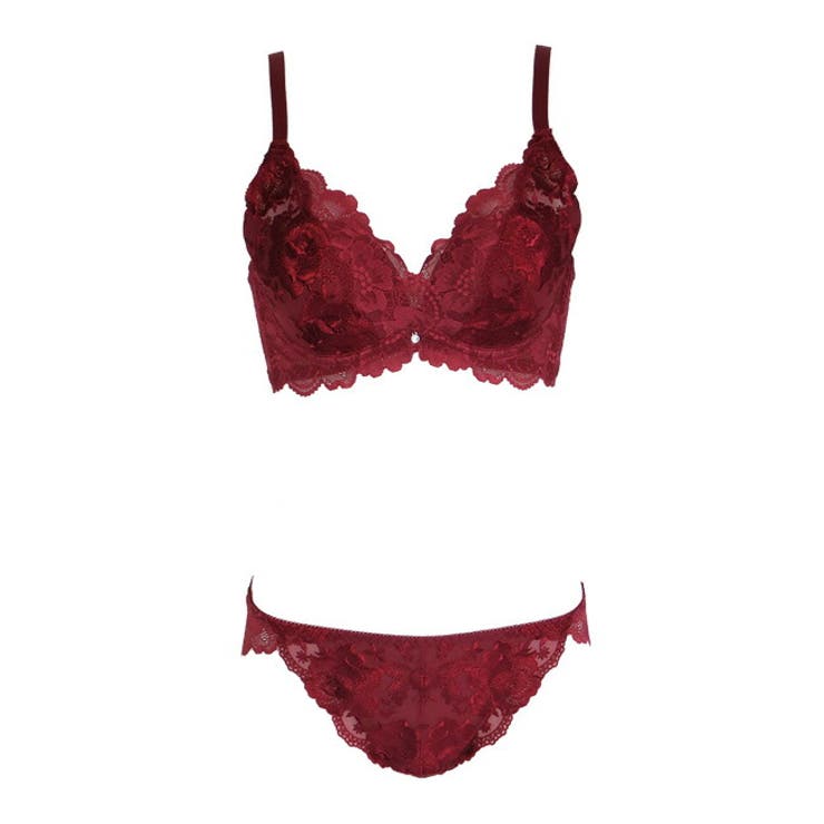 レッド | モノトーンカシュクールブラショーツセット | 神戸発ランジェリーショップ bon-KOBE 