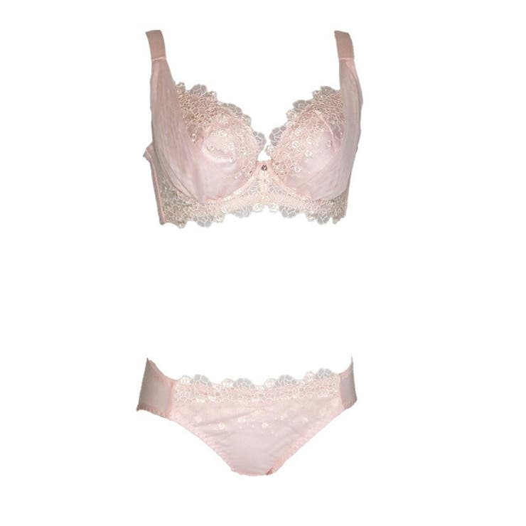 ピンク | 大きいサイズのチュールヴェール＆プチフラワー レースブラショーツセット | 神戸発ランジェリーショップ bon-KOBE 