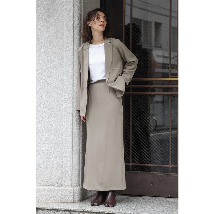 LIGHT-COCOA | ゴールド釦テーラードジャケット×バックスリットIラインスカート 11 004369 | BONJOUR SAGAN