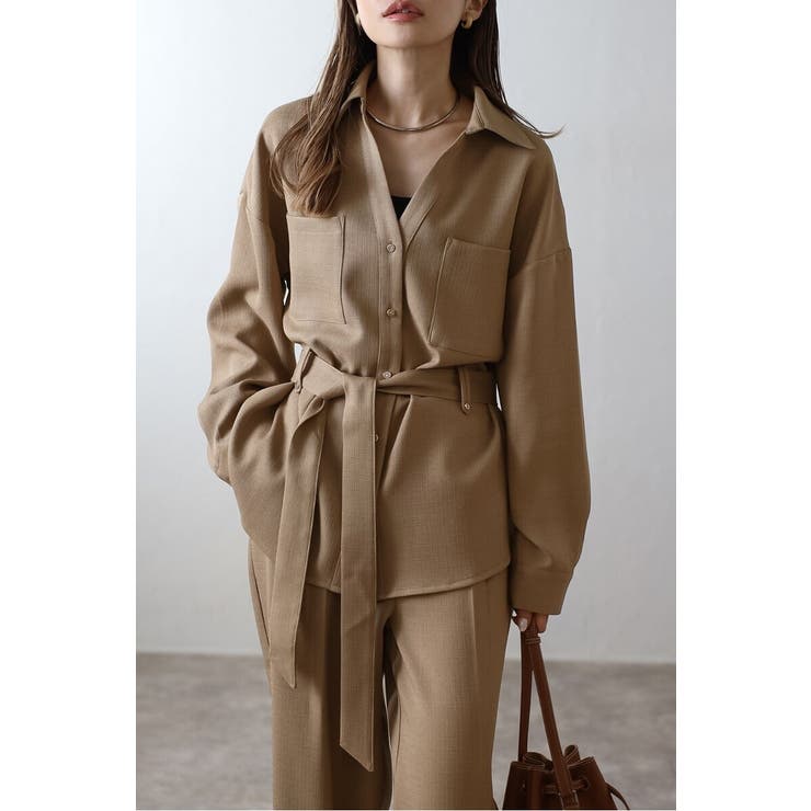 [SET]ライトツイードベルト付シャツ×タックワイドパンツ | BONJOUR SAGAN | 詳細画像4 