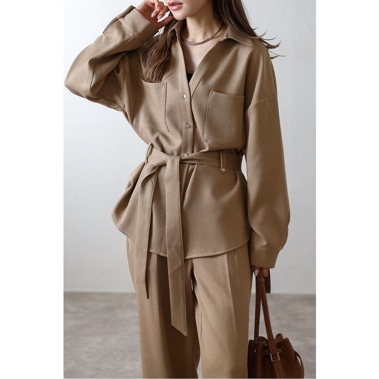 [SET]ライトツイードベルト付シャツ×タックワイドパンツ | BONJOUR SAGAN | 詳細画像5 