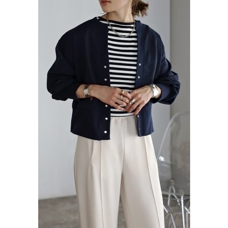 NAVY | アップサイクルキーネックスナップカーディガン | BONJOUR SAGAN