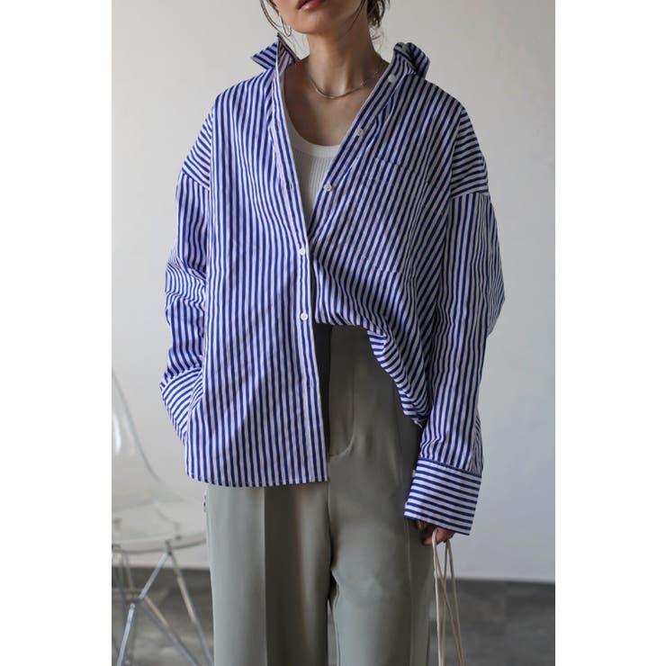 BLUE | コットンストライプポケットシャツ 77-002474 | BONJOUR SAGAN