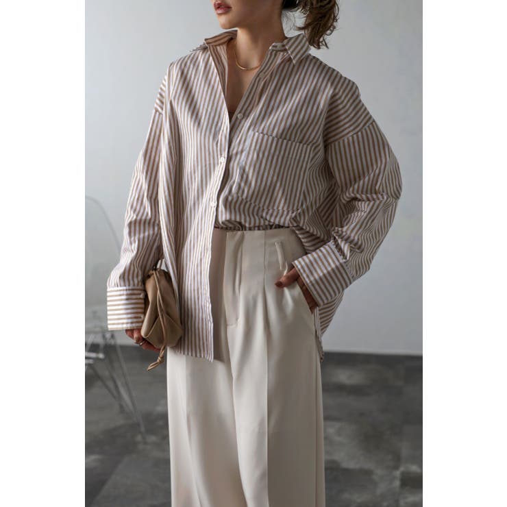 BEIGE | コットンストライプポケットシャツ 77-002474 | BONJOUR SAGAN