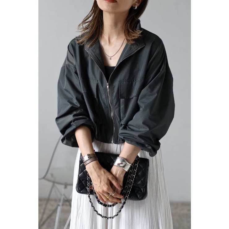 LIGHT-BLACK | Wポケットナイロンブルゾン 77-002838 | BONJOUR SAGAN