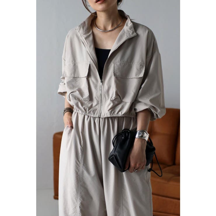 LIGHT-BEIGE | Wポケットナイロンブルゾン 77-002838 | BONJOUR SAGAN