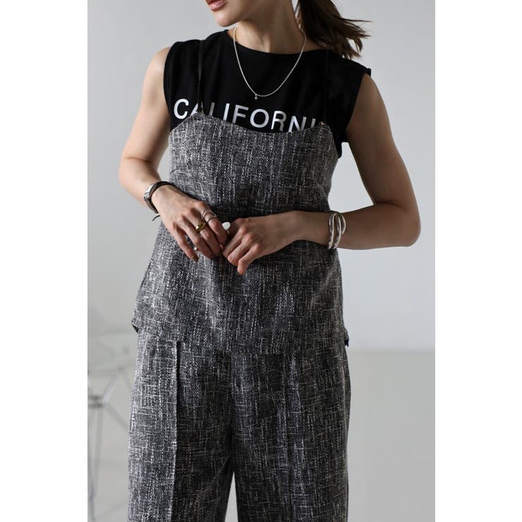 CHARCOAL-GRAY | ツイードビスチェ×パンツセットアップ 77-003249 | BONJOUR SAGAN