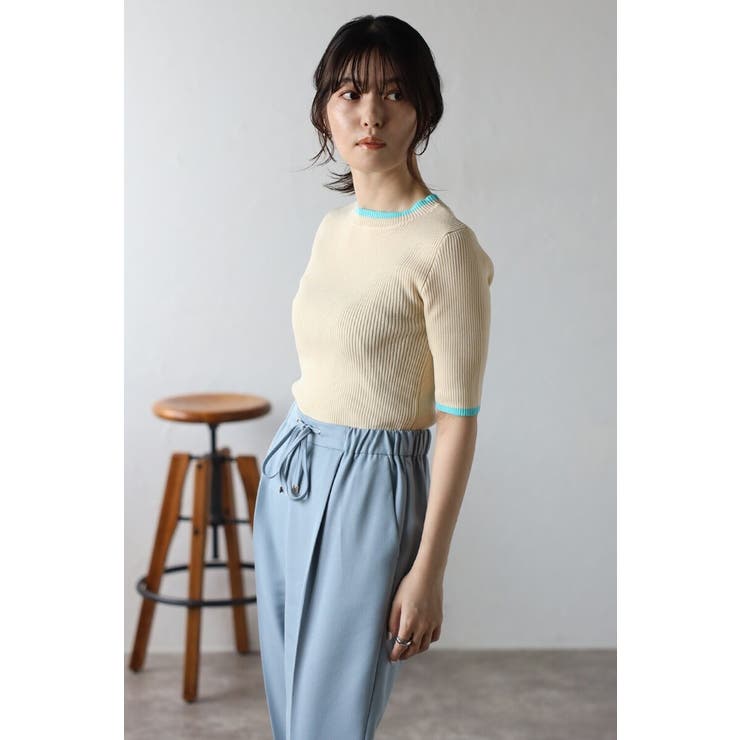 配色デザイン五分袖リブニット 77-003345 | BONJOUR SAGAN | 詳細画像2 