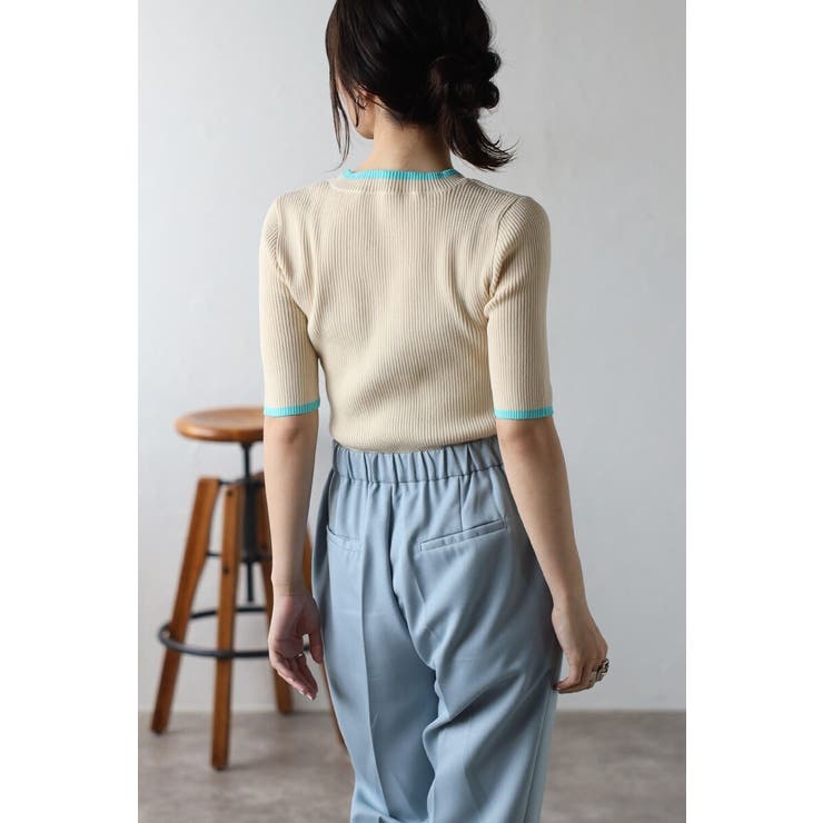 配色デザイン五分袖リブニット 77-003345 | BONJOUR SAGAN | 詳細画像4 