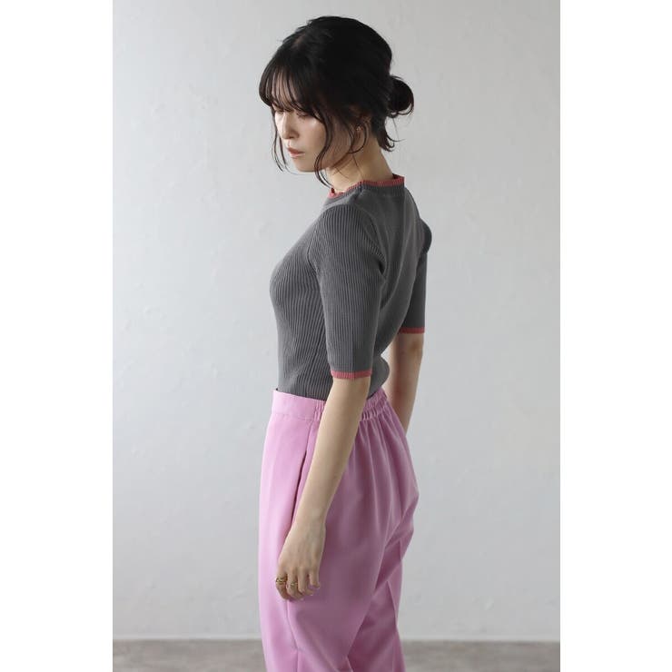 配色デザイン五分袖リブニット 77-003345 | BONJOUR SAGAN | 詳細画像12 