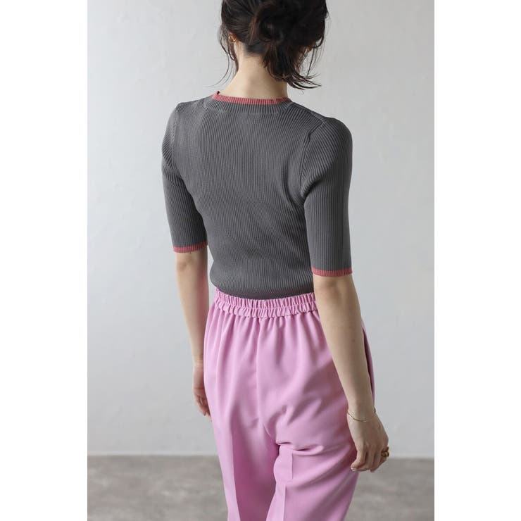 配色デザイン五分袖リブニット 77-003345 | BONJOUR SAGAN | 詳細画像14 