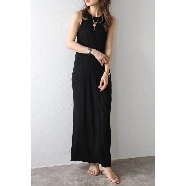 BLACK | サマーニットアメスリリブワンピース 77-003662 | BONJOUR SAGAN