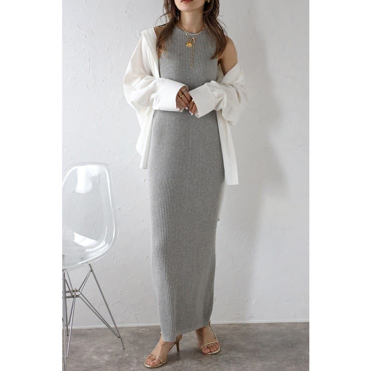 GRAY | サマーニットアメスリリブワンピース 77-003662 | BONJOUR SAGAN