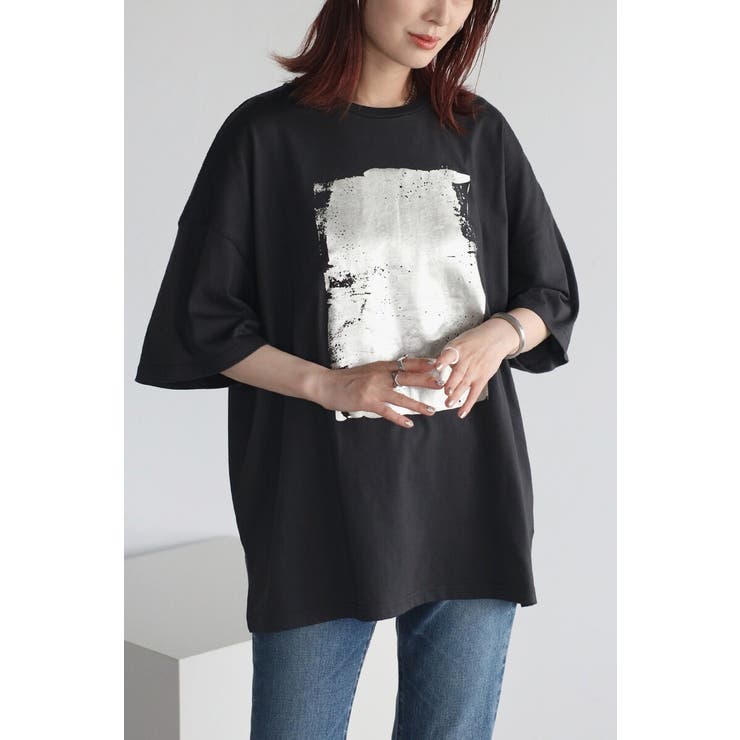 CHARCOAL-GRAY | 箔プリントビッグシルエットTシャツ 77-003694 | BONJOUR SAGAN