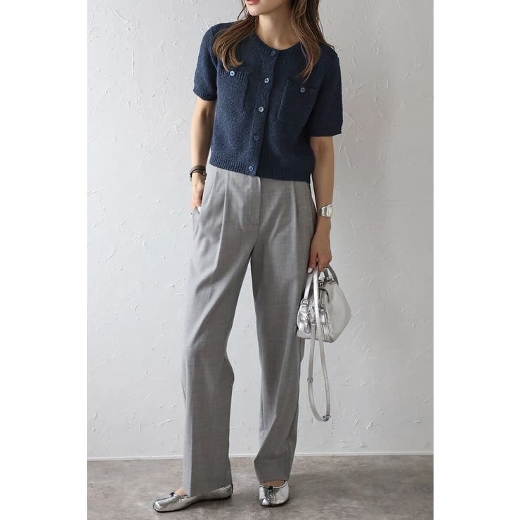 スクエアポケットブークレニット半袖カーディガン 77-003712 | BONJOUR SAGAN | 詳細画像1 