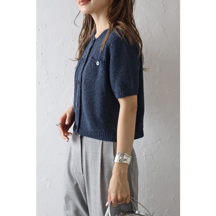 スクエアポケットブークレニット半袖カーディガン 77-003712 | BONJOUR SAGAN | 詳細画像2 