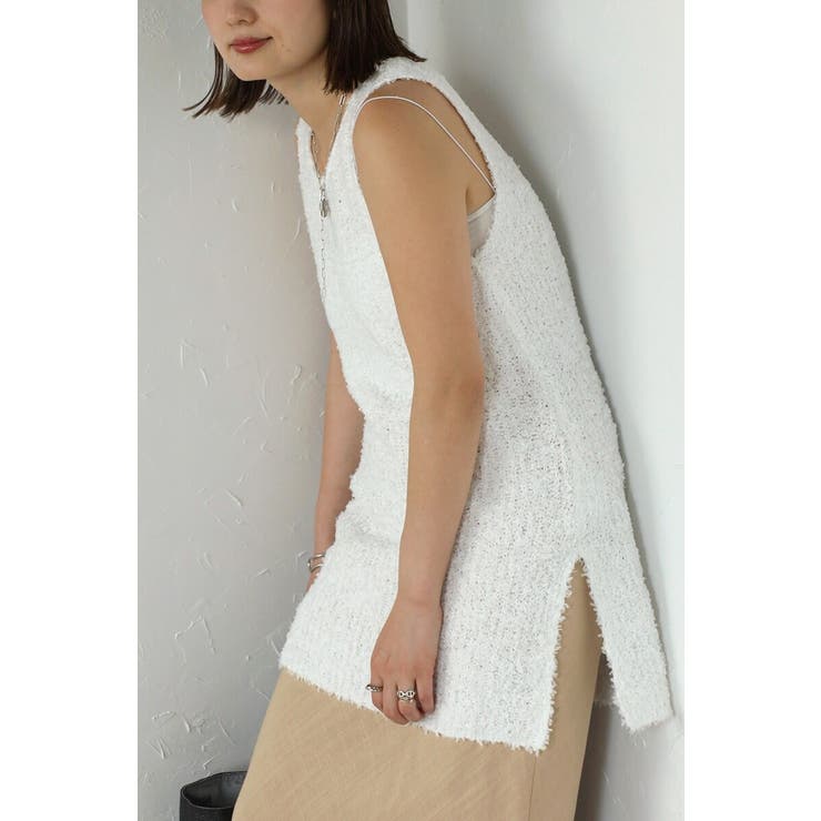 WHITE | リボンヤーンニットベスト 77-003789 | BONJOUR SAGAN