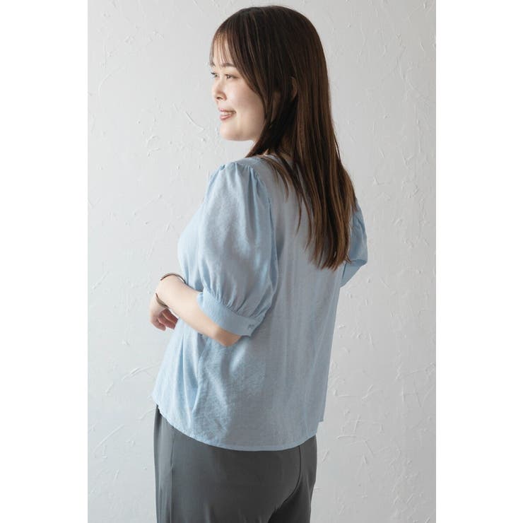 LIGHT-BLUE | ボリューム半袖シアーブラウス 77-003815 | BONJOUR SAGAN
