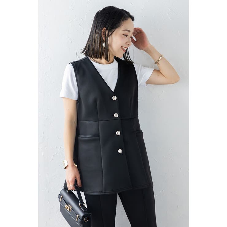 BLACK | ダンボールポンチペプラムベスト 77-003825 | BONJOUR SAGAN