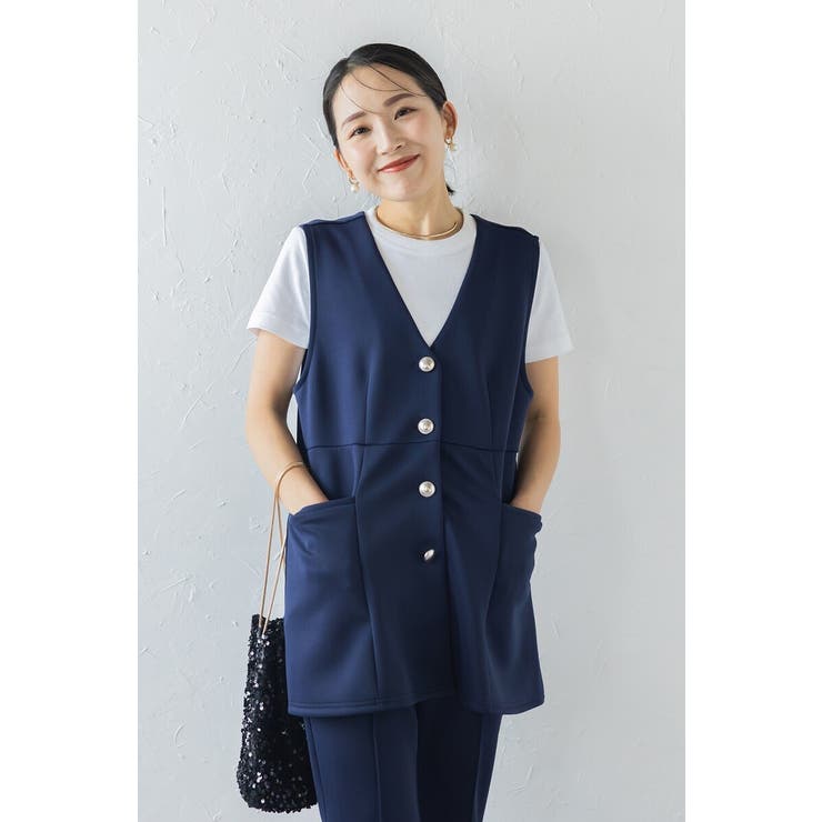 NAVY | ダンボールポンチペプラムベスト 77-003825 | BONJOUR SAGAN