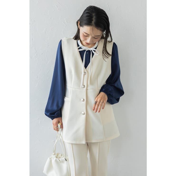 IVORY | ダンボールポンチペプラムベスト 77-003825 | BONJOUR SAGAN