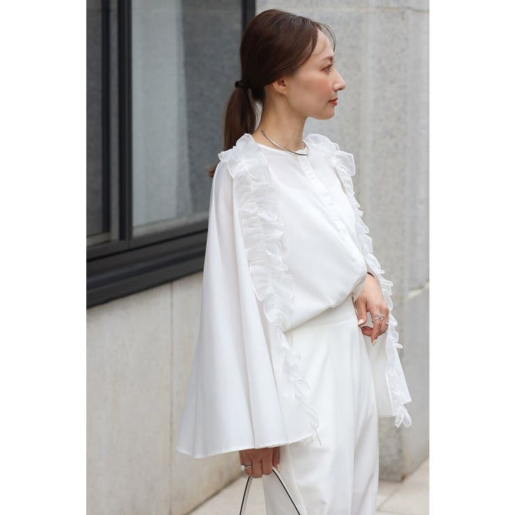 オーガンジードッキングケープブラウス×フロントスリットパンツセットアップ 77 … | BONJOUR SAGAN | 詳細画像4 