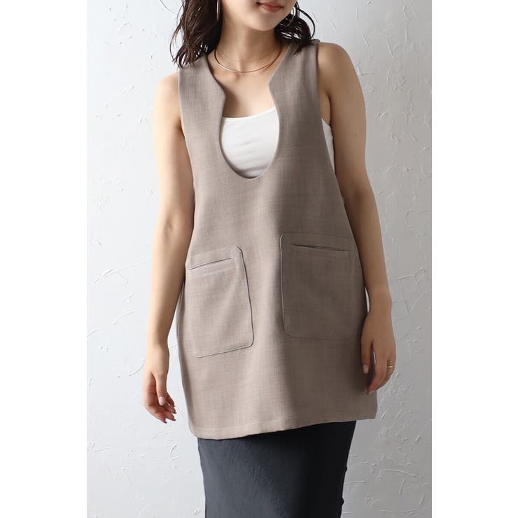 LIGHT-COCOA | ウェーブネックチュニックベスト 77-003839 | BONJOUR SAGAN