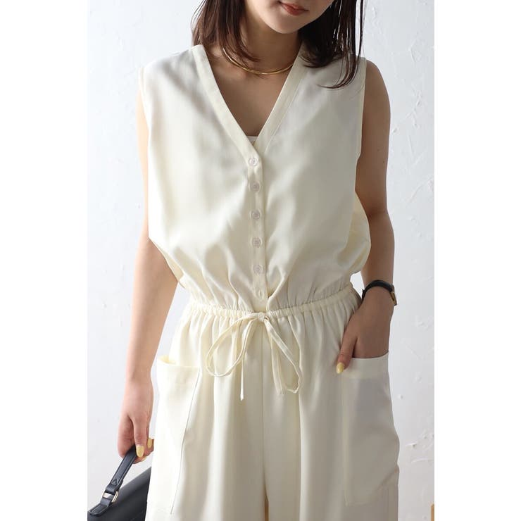 ウエストドロストノースリーブVネックオールインワン 77-003840 | BONJOUR SAGAN | 詳細画像1 