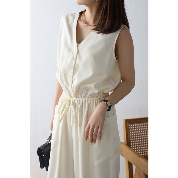 ウエストドロストノースリーブVネックオールインワン 77-003840 | BONJOUR SAGAN | 詳細画像4 