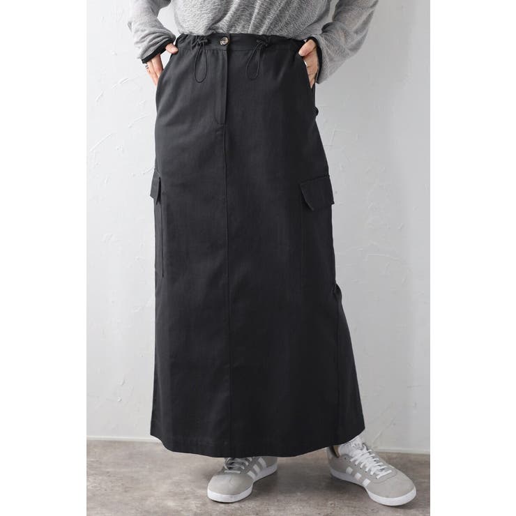 LIGHT-BLACK | ウエストドロストIラインスカート 77-003867 | BONJOUR SAGAN