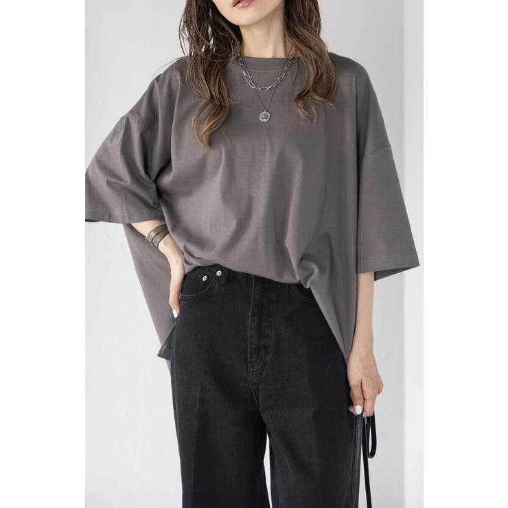 CHARCOAL-GRAY | ビッグシルエット前後差Tシャツ 77-003873 | BONJOUR SAGAN