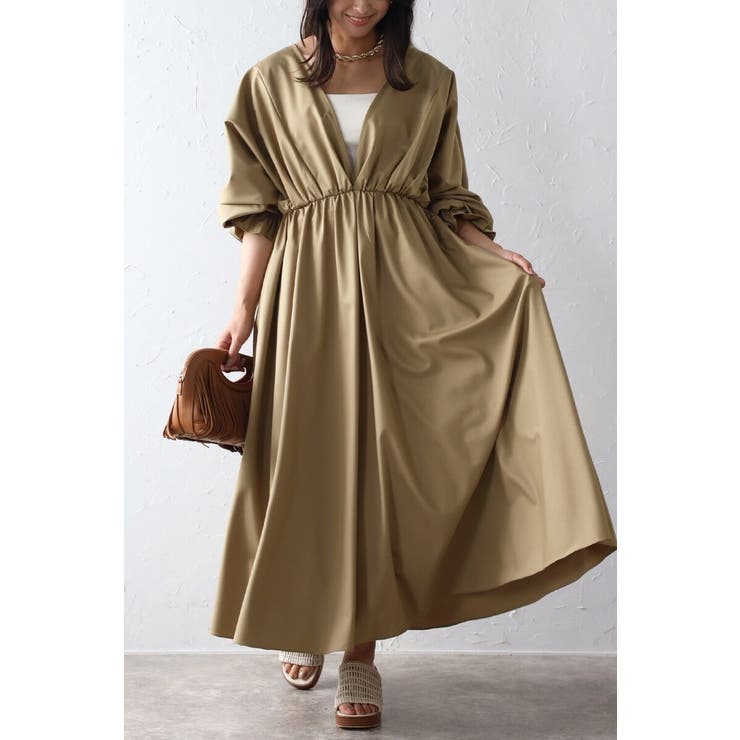 BEIGE | 前後2WAYキャンディースリーブディープVワンピース 77-003894 | BONJOUR SAGAN
