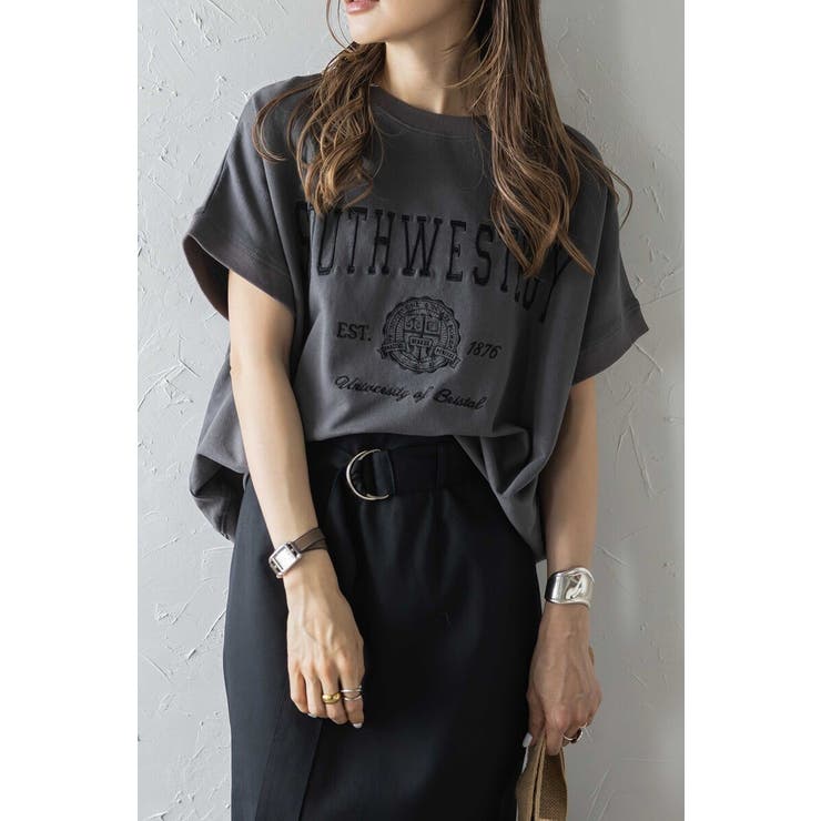 カレッジ刺繍ピグメントスウェットTシャツ 77-003897[品番