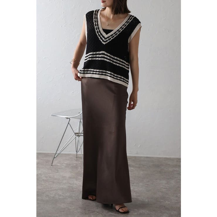 透かし編み配色ニットベスト 77-003911 | BONJOUR SAGAN | 詳細画像2 