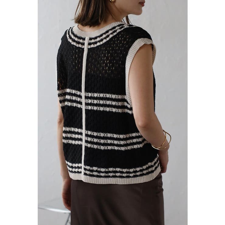 透かし編み配色ニットベスト 77-003911 | BONJOUR SAGAN | 詳細画像5 