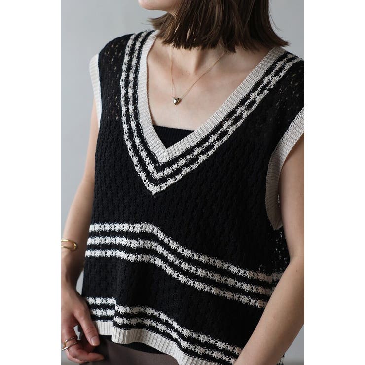 透かし編み配色ニットベスト 77-003911 | BONJOUR SAGAN | 詳細画像7 