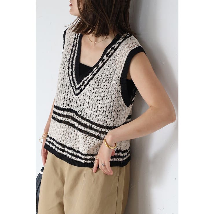 透かし編み配色ニットベスト 77-003911 | BONJOUR SAGAN | 詳細画像12 
