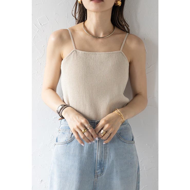 LIGHT-BEIGE | カップ付きラメニットキャミ 77-003941 | BONJOUR SAGAN